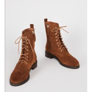 NWOB INTENTIONALLY BLANK Elaine Chestnut Suede Lace Up Boots Sleek Tailored 11
